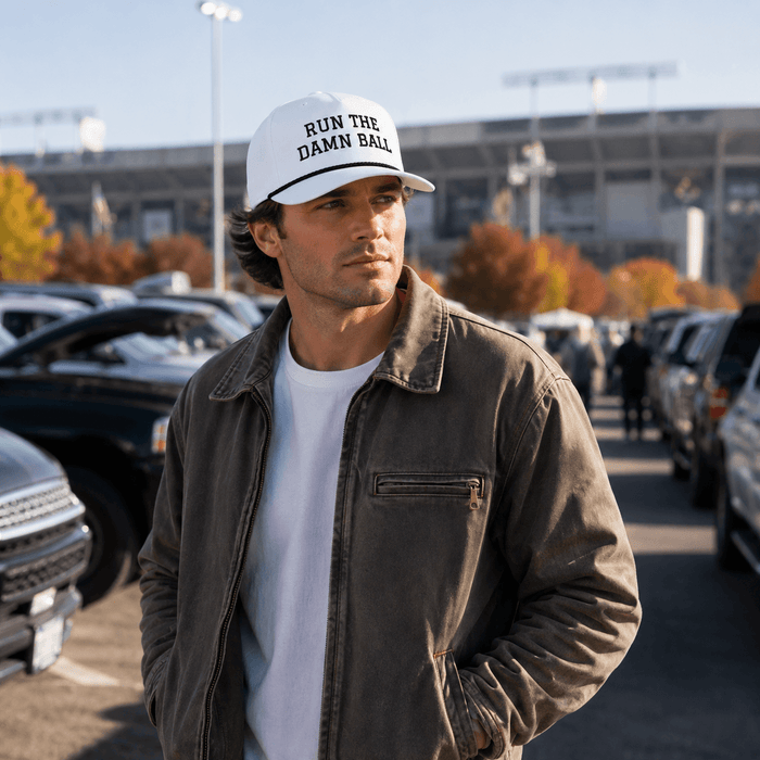 Run The Damn Ball Football Hat (White Edition)
